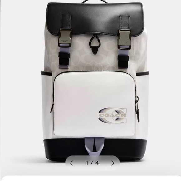 COACH Track Colorblock large backpack with signature canvas Black/Gray main image 7
